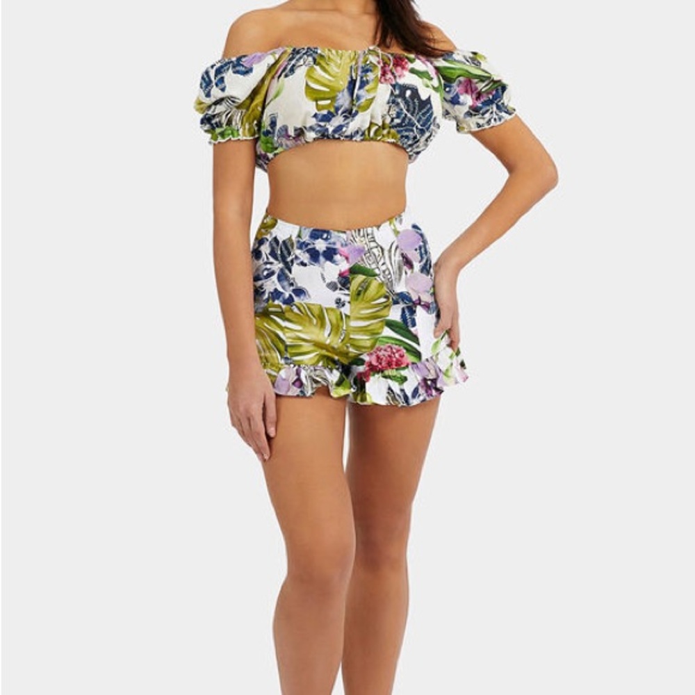 Floral Off-Shoulder Women Shorts Set